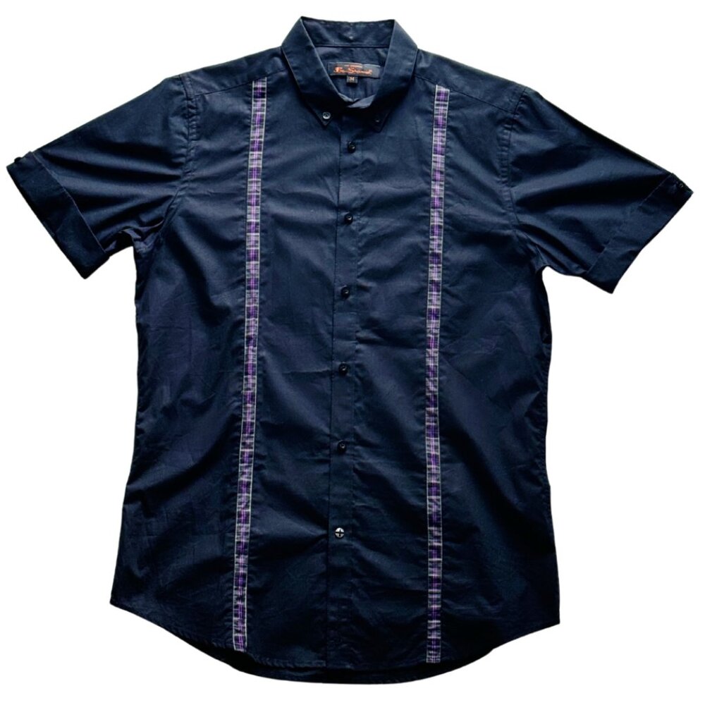 Ben Sherman Men’s Button Down Shirt M Plaid Purple Check Retro Mod Short Sleeve